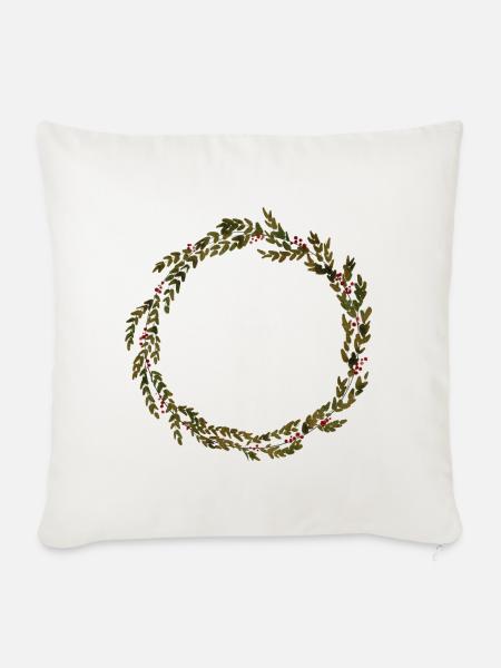 Kranz - weihnachtskranz - Blätter - Sofakissenbezug 45 x 45 cm - Naturweiß 