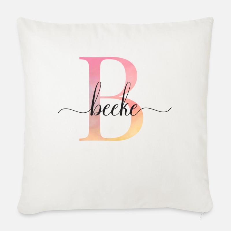 B | Monogramme | Nom | BeekeAquarelle - Housse de coussin décorative 45 x 45 cm - blanc nature