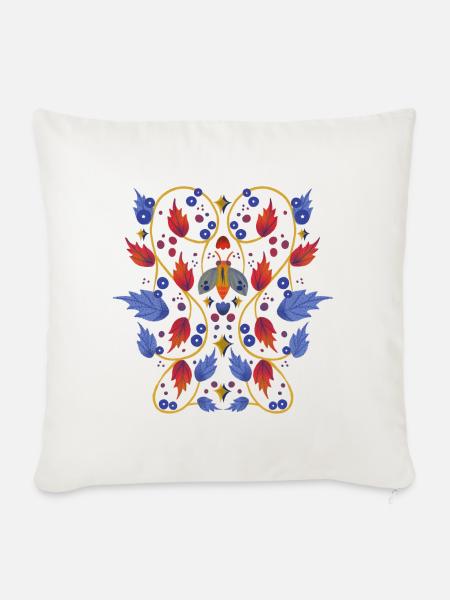 Blumen mit Motte - Sofakissenbezug 45 x 45 cm - Naturweiß