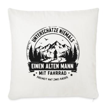 Alter Mann mit Fahrrad – Abenteuerszene - Sofakissenbezug 45 x 45 cm - Naturweiß  - Vorne