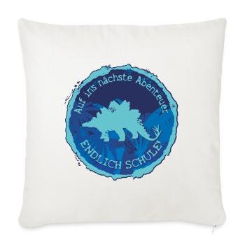 Stegosaurus Dino Abenteuer Emblem – Endlich Schule - Sofakissenbezug 45 x 45 cm - Naturweiß  - Vorne