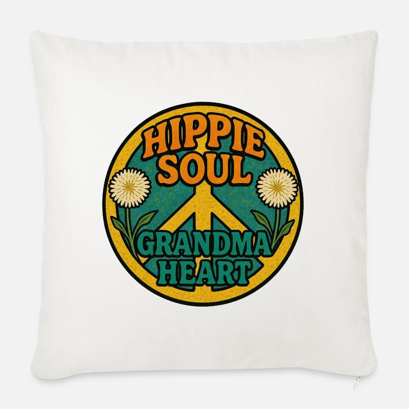 Hippie Soul Oma Herz - Sofakissenbezug 45 x 45 cm - Naturweiß 