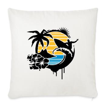 un palmier, fleurs d'hibiscus, une île,une vague - Housse de coussin décorative 45 x 45 cm - blanc nature - Devant