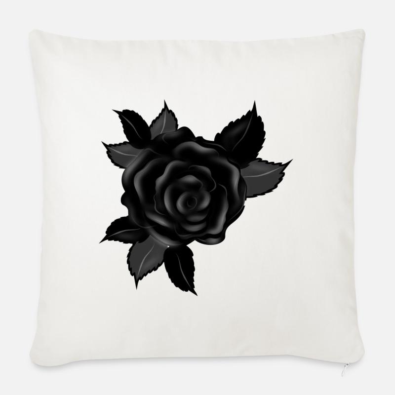 schwarze Gothic Rose - Sofakissenbezug 45 x 45 cm - Naturweiß 