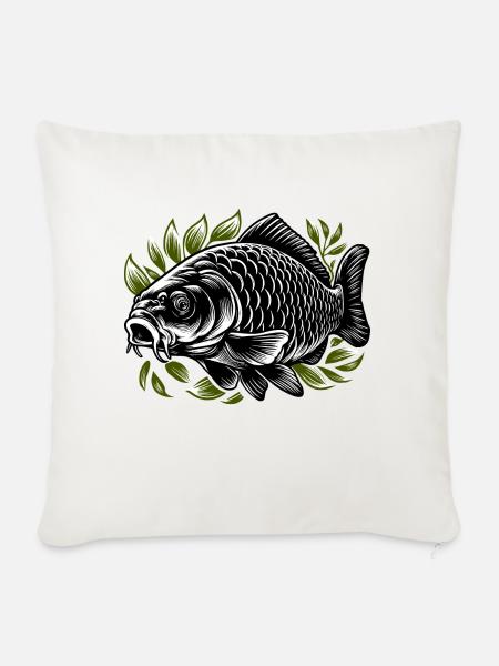 Karpfen im Gras schwarz-grün - Sofakissenbezug 45 x 45 cm - Naturweiß