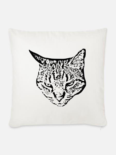 Katze schwarz Katzenkopf - Sofakissenbezug 45 x 45 cm - Naturweiß 