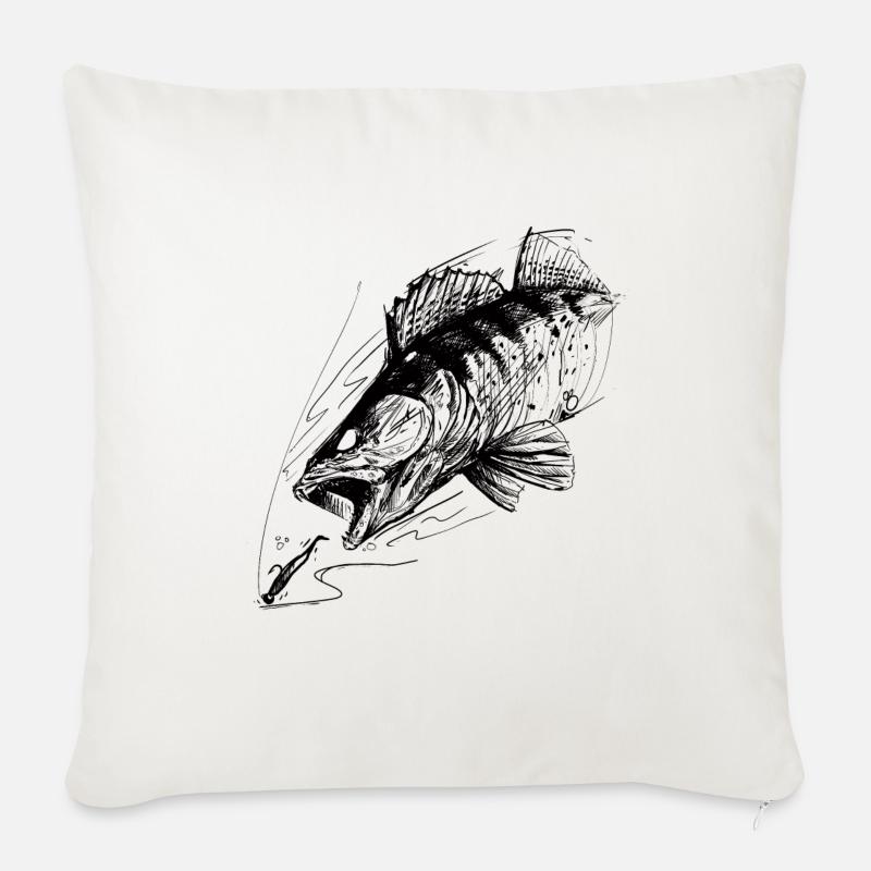 Fisch des Lebens! - Angeltshirt Zanderangriff 2 - Sofakissenbezug 45 x 45 cm - Naturweiß 