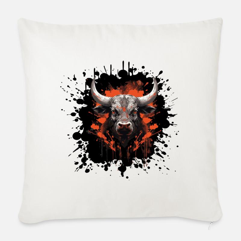 Stier Bull Klecks - Sofakissenbezug 45 x 45 cm - Naturweiß 