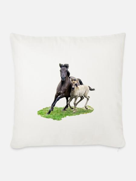 Dülmener Wildpferde Stute mit Fohlen im Galopp - Sofakissenbezug 45 x 45 cm - Naturweiß