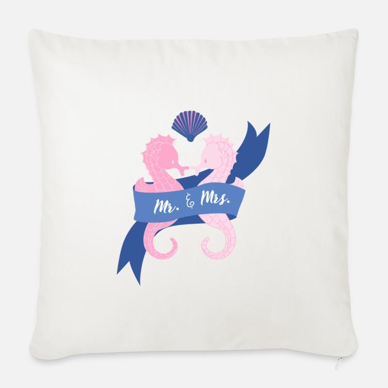 Mr. und Mrs. Seepferd - Sofakissenbezug 45 x 45 cm - Naturweiß 