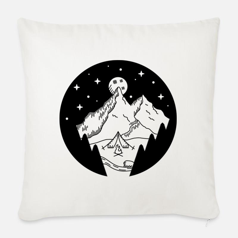 Camping Cozy Mountain (noir) - Housse de coussin décorative 45 x 45 cm - blanc nature