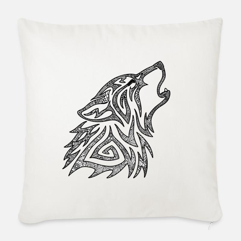 Heulender Wolf Mandala - Sofakissenbezug 45 x 45 cm - Naturweiß 