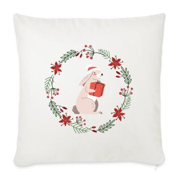 Christmas: rabbits with Christmas present - Sofa pillowcase 17,3'' x 17,3'' (45 x 45 cm) - natural white - Front