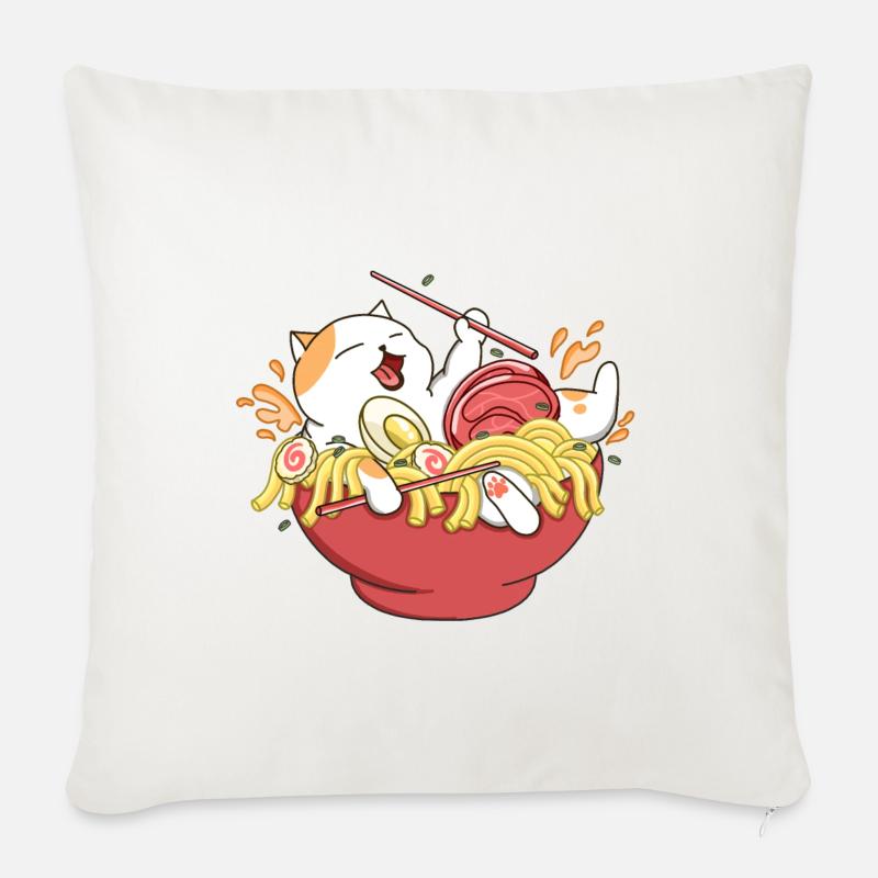 Happy Cat Ramen Nudeln - Sofakissenbezug 45 x 45 cm - Naturweiß 