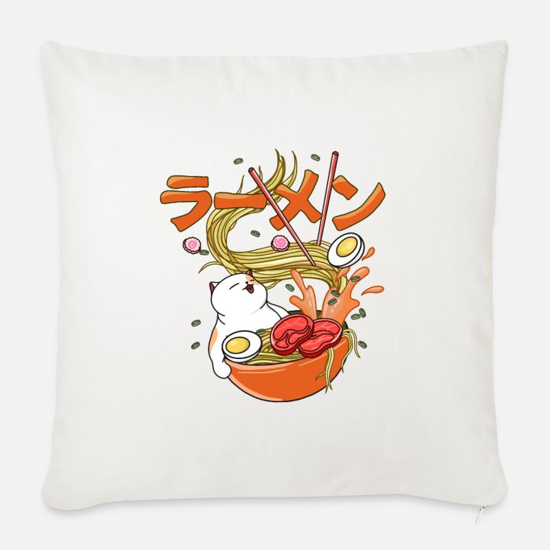 Happy Cat Ramen - Sofakissenbezug 45 x 45 cm - Naturweiß 