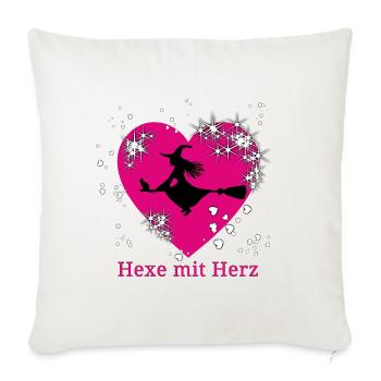 Hexe mit Herz Motiv - Sofakissenbezug 45 x 45 cm - Naturweiß  - Vorne