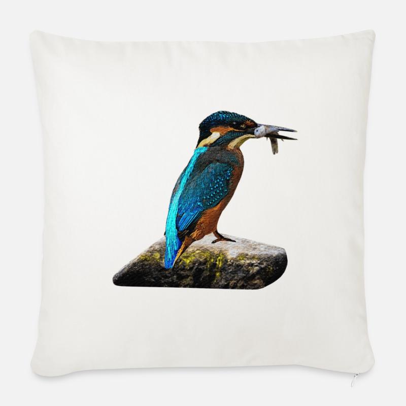 coole vögel, fischendes Eisvogel männchen - Sofakissenbezug 45 x 45 cm - Naturweiß