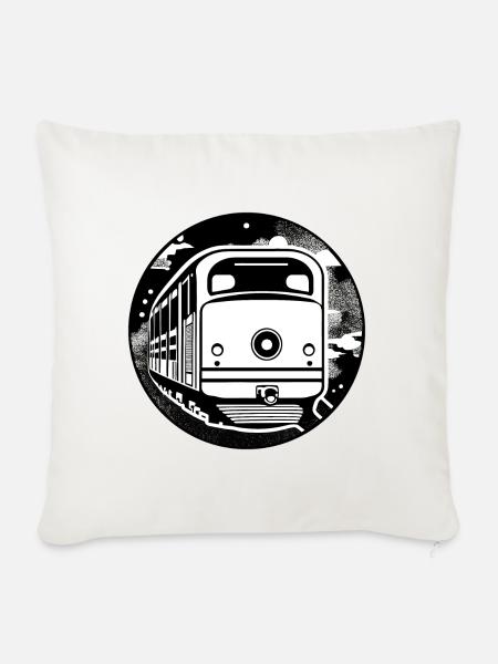 Lokomotive, Zug, Eisenbahn - Sofakissenbezug 45 x 45 cm - Naturweiß