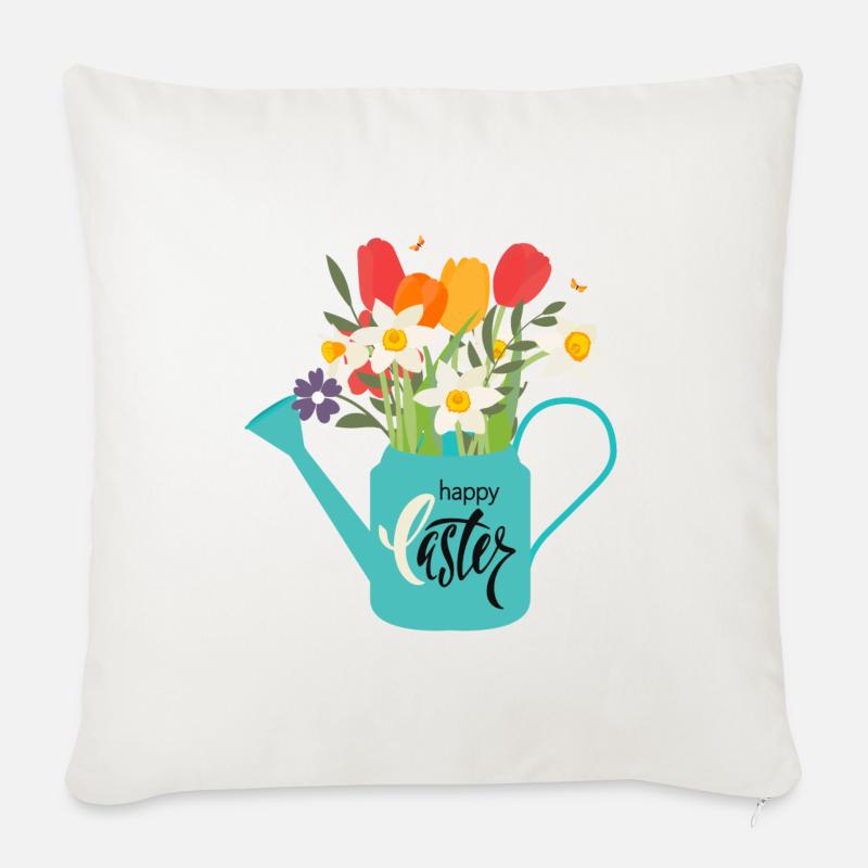 Happy Easter | Watering can with daffodils - Sofa pillowcase 17,3'' x 17,3'' (45 x 45 cm) - natural white