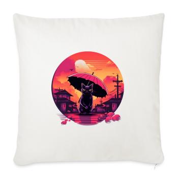 Synthwave japan Cat with umbrella - Sofa pillowcase 17,3'' x 17,3'' (45 x 45 cm) - natural white - Front