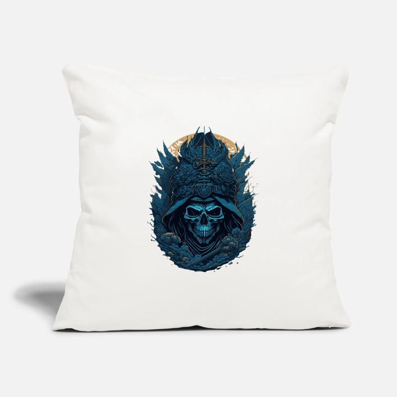 Blauer Samurai Skelett Schädel - Blauer Samurai Schädel Sofakissenbezug 45 x 45 cm