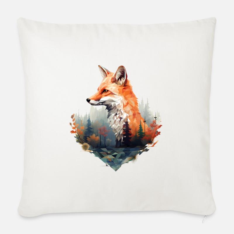 Geometrischer Fuchs mit Wald in Dreieck Optik - Sofakissenbezug 45 x 45 cm - Naturweiß 