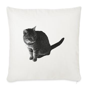Katze sitzend, schwarz-weiß, tabby Motive - Sofakissenbezug 45 x 45 cm - Naturweiß  - Vorne