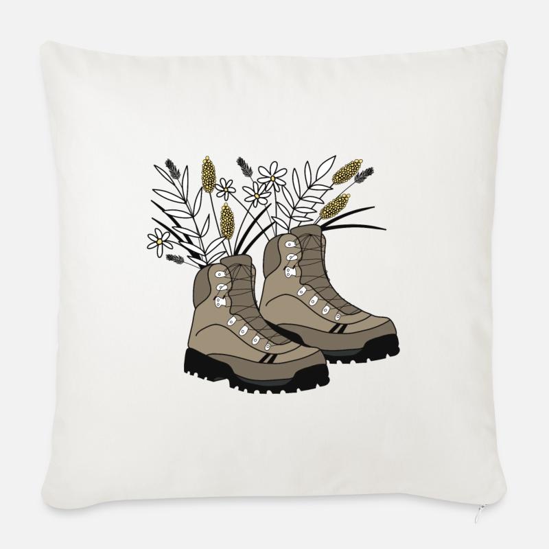 Wanderstiefel mit Wiesen-Blumen gefüllt - Sofakissenbezug 45 x 45 cm - Naturweiß 