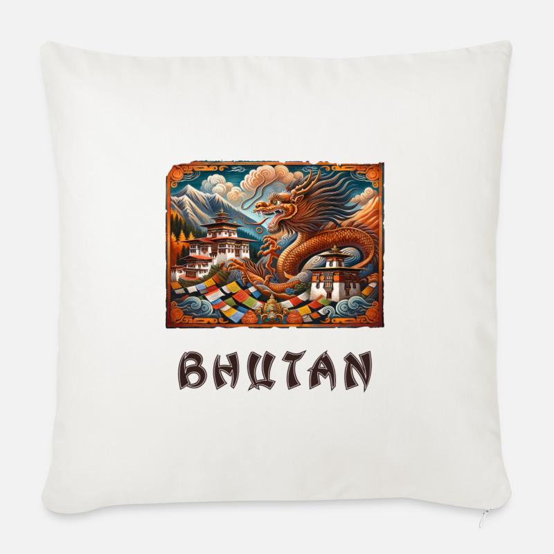 Bhutan Drache Buddha Thimphu - Sofakissenbezug 45 x 45 cm - Naturweiß 