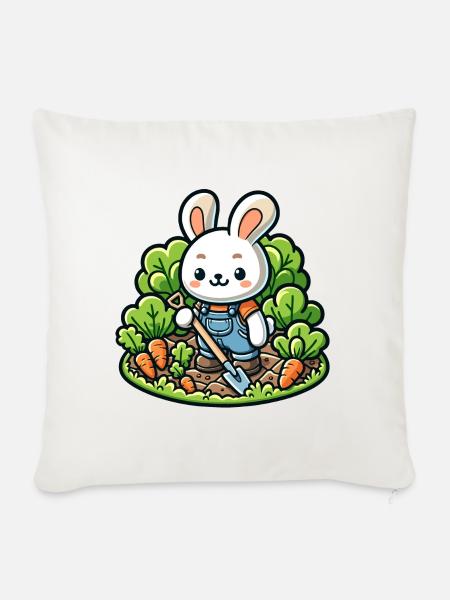Erntetrichter: Der Gartenhase - Sofakissenbezug 45 x 45 cm - Naturweiß