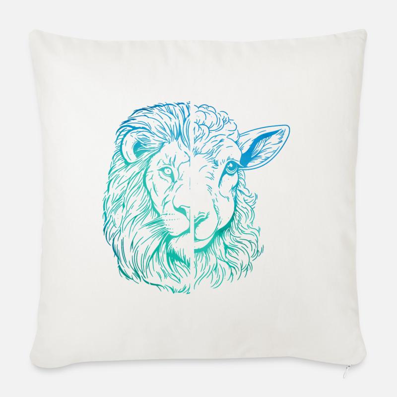 Löwe und Lamm - Sofakissenbezug 45 x 45 cm - Naturweiß 