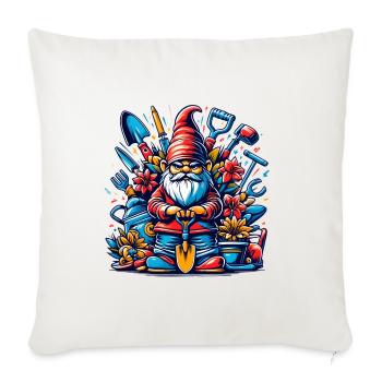Nain de jardin coloré et sinistre avec des fleurs et des outils - Housse de coussin décorative 45 x 45 cm - blanc nature - Devant