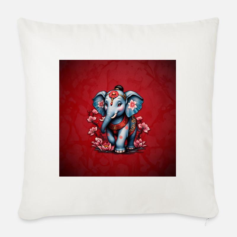 Éléphant majestueux dans le style traditionnel japonais. - Housse de coussin décorative 45 x 45 cm - blanc nature