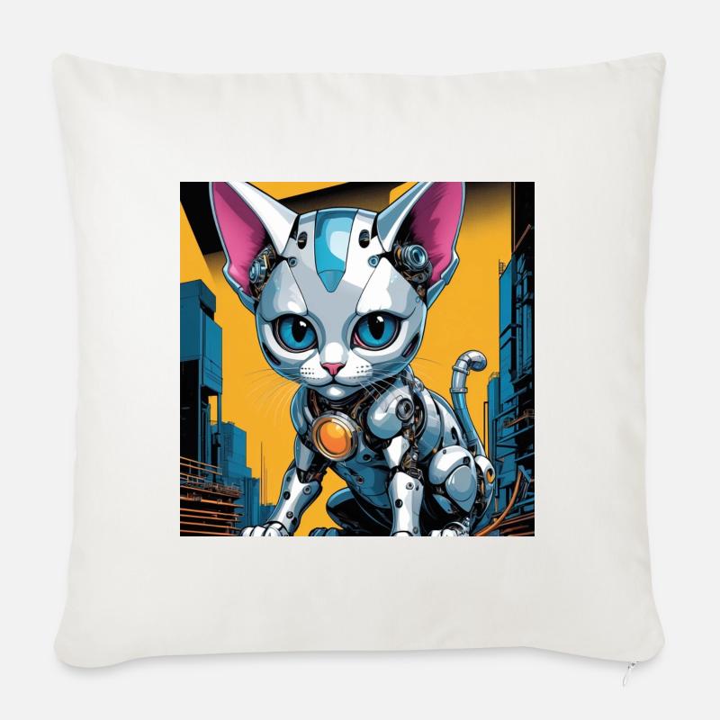 Robo Kitten - Sofakissenbezug 45 x 45 cm - Naturweiß 
