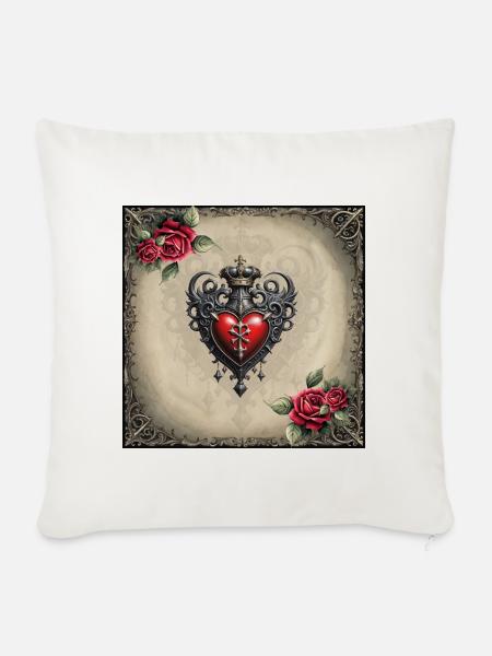 Elegantes Gothic Herz - Sofakissenbezug 45 x 45 cm - Naturweiß 
