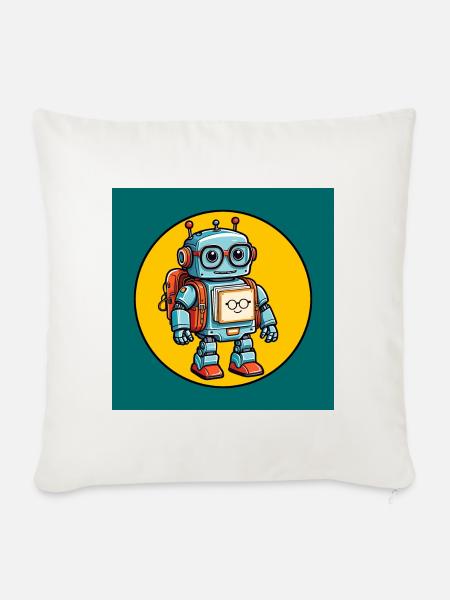 Kleiner süßer Roboter mit Schulranzen Einschulung - Sofakissenbezug 45 x 45 cm - Naturweiß 