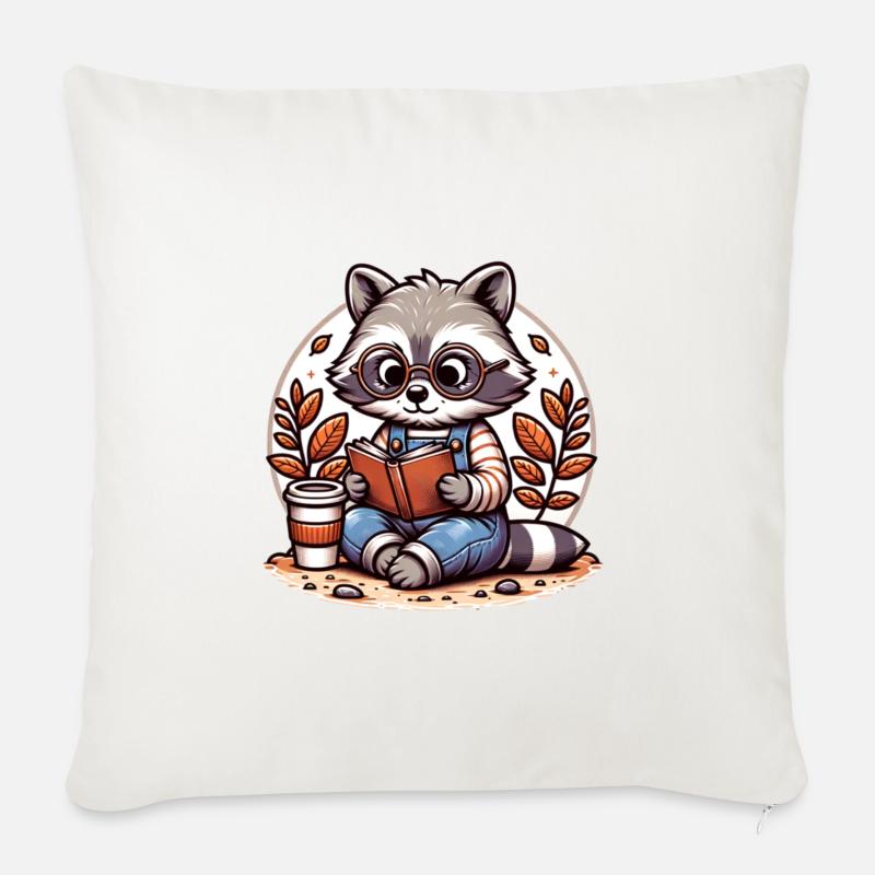 Niedlicher Leser Waschbär Illustration - Sofakissenbezug 45 x 45 cm - Naturweiß
