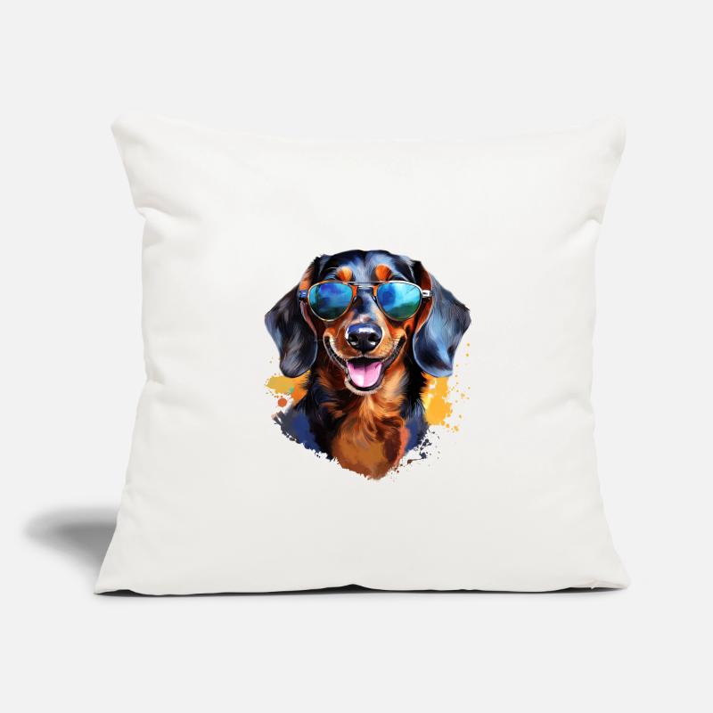 Teckel avec lunettes de soleil Housse de coussin décorative 45 x 45 cm