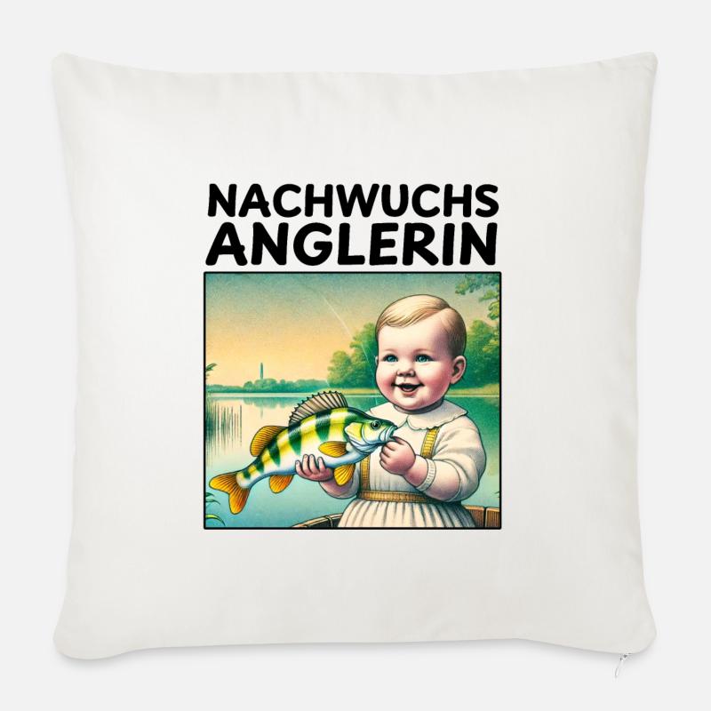 Jeune pêcheur - Housse de coussin décorative 45 x 45 cm - blanc nature