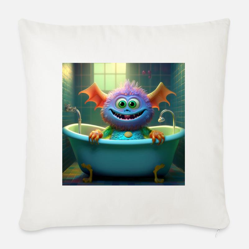 Kleines Monster badet - Sofakissenbezug 45 x 45 cm - Naturweiß