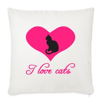 Katzenliebhaber Herz Pink Silhouetten - Sofakissenbezug 45 x 45 cm - Naturweiß  - Vorne