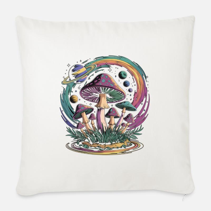 Fantaisie psychédélique de champignon de l’espace - Housse de coussin décorative 45 x 45 cm - blanc nature