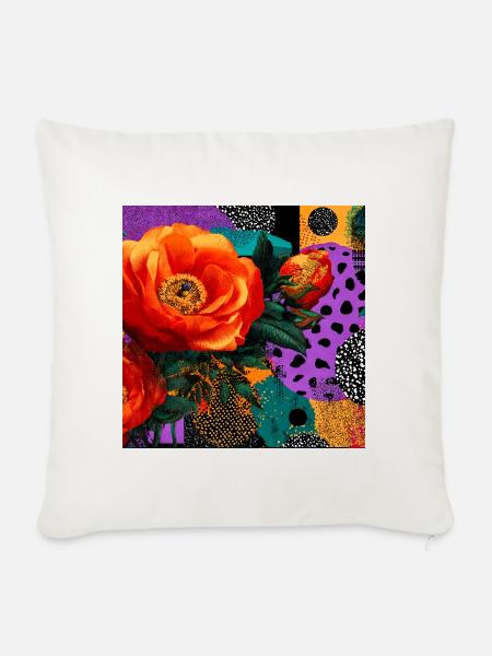 Helle Blumen auf abstraktem Hintergrund - Sofakissenbezug 45 x 45 cm - Naturweiß 
