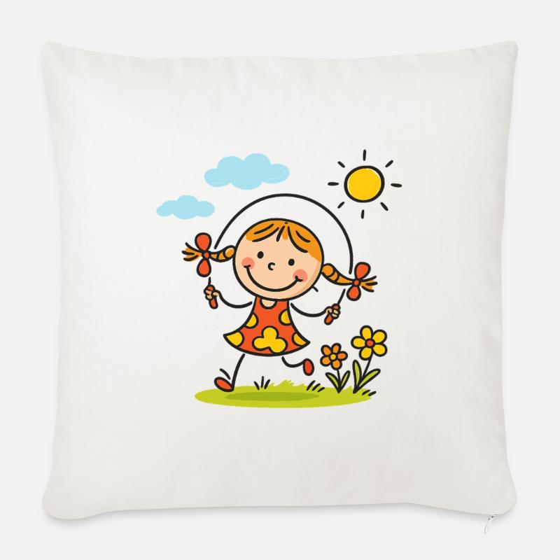 Sunny Skip Gartenmädchen - Sofakissenbezug 45 x 45 cm - Naturweiß