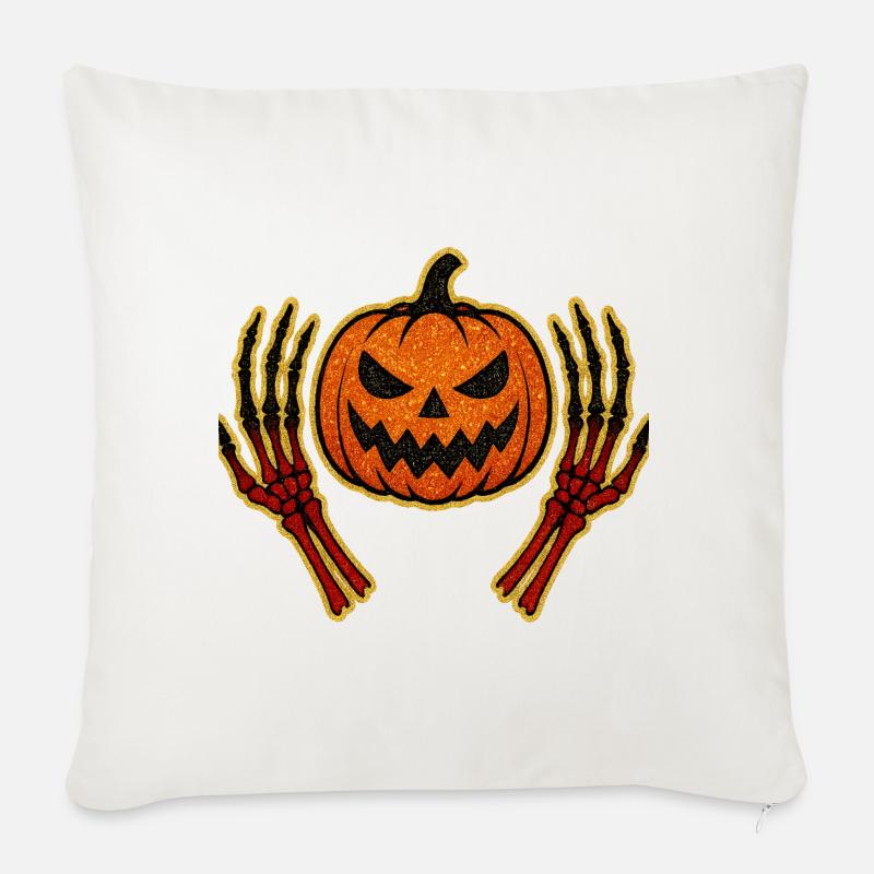 Kürbis mit Skeletthänden Halloween-Design - Sofakissenbezug 45 x 45 cm - Naturweiß 