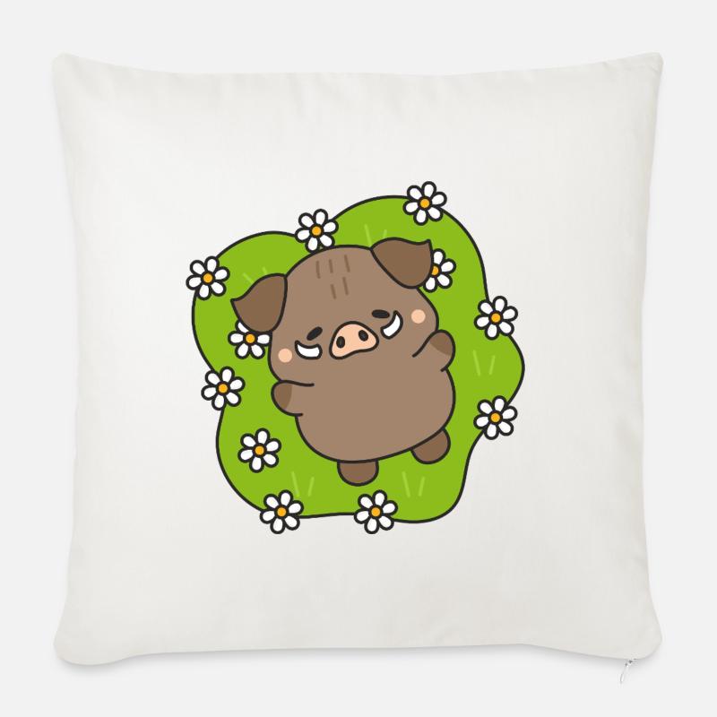 Fröhliches Schwein unter Gänseblümchen - Sofakissenbezug 45 x 45 cm - Naturweiß 