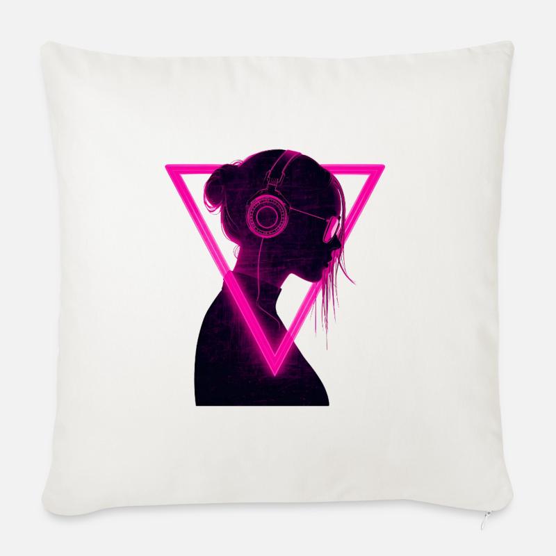 Neonmädchen mit Kopfhörern - Rave Music Vibes - Sofakissenbezug 45 x 45 cm - Naturweiß 