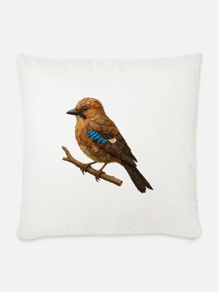 Eichelhäher Illustration im Naturdesign - Sofakissenbezug 45 x 45 cm - Naturweiß