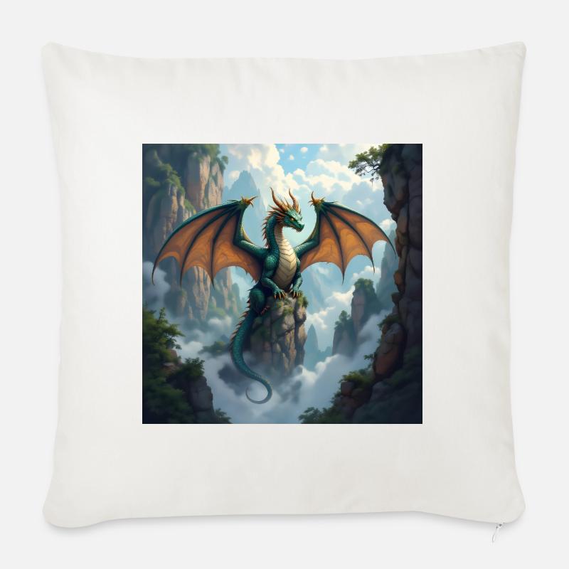 Drachenkrone über Nebelklippen - Sofakissenbezug 45 x 45 cm - Naturweiß 