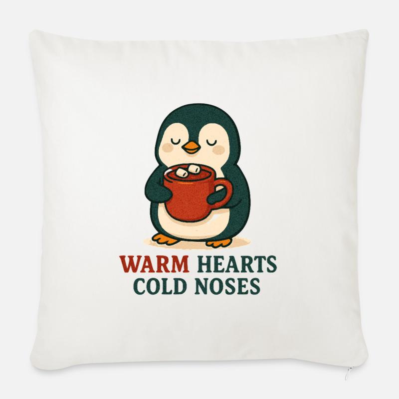 Kuschelpinguin mit heißer Tasse - Sofakissenbezug 45 x 45 cm - Naturweiß 